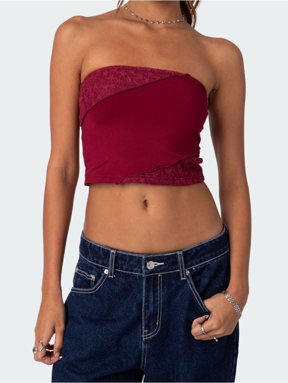 Edikted Lace Patchwork Tube Top, size S
